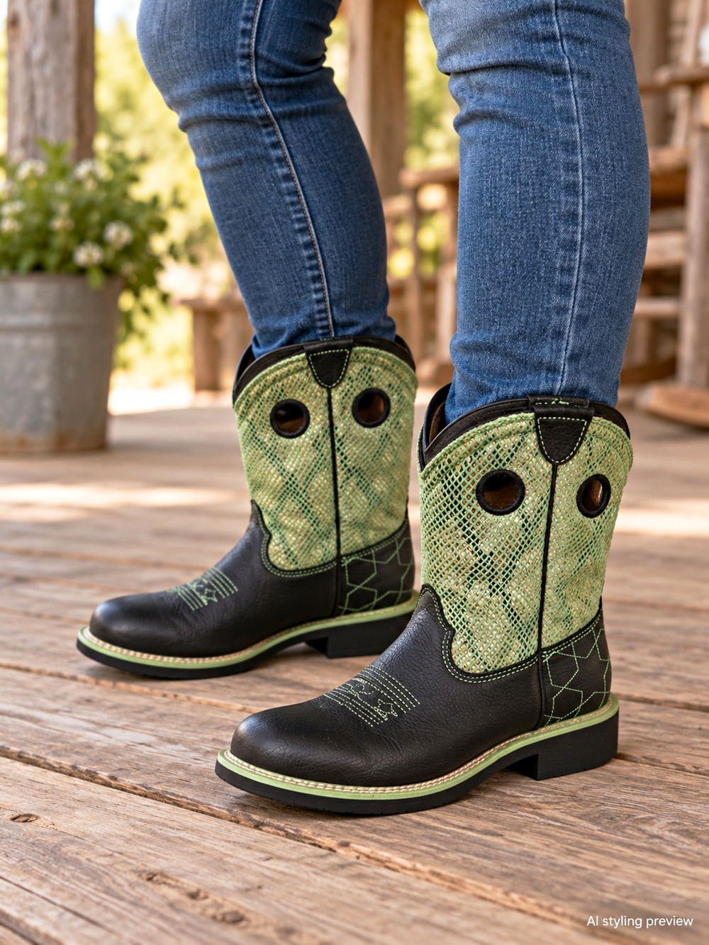 Ariat Fatbaby Boots Womens 8B Black Green Leather Western Cowgirl Rodeo Country